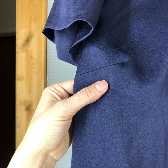 J. CREW Blue Satin Puffed Short Sleeve Top White trim Sz 2 - Picture 5 of 7